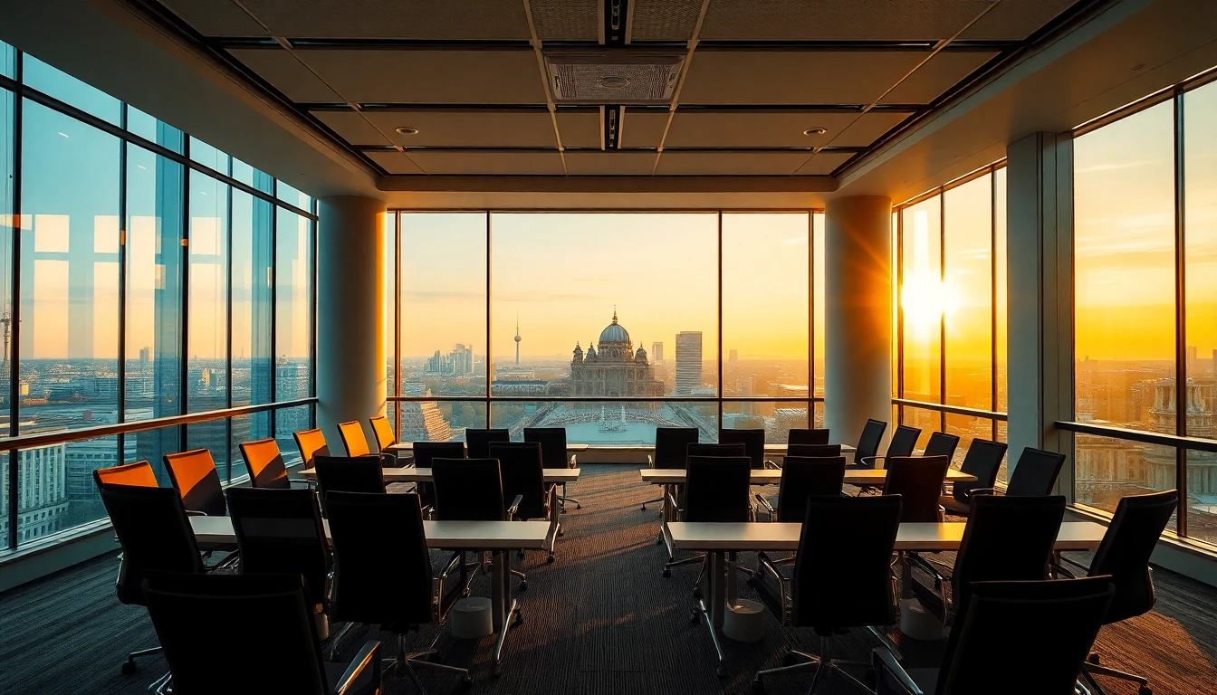 Heller Konferenzraum mit Blick auf Berlin